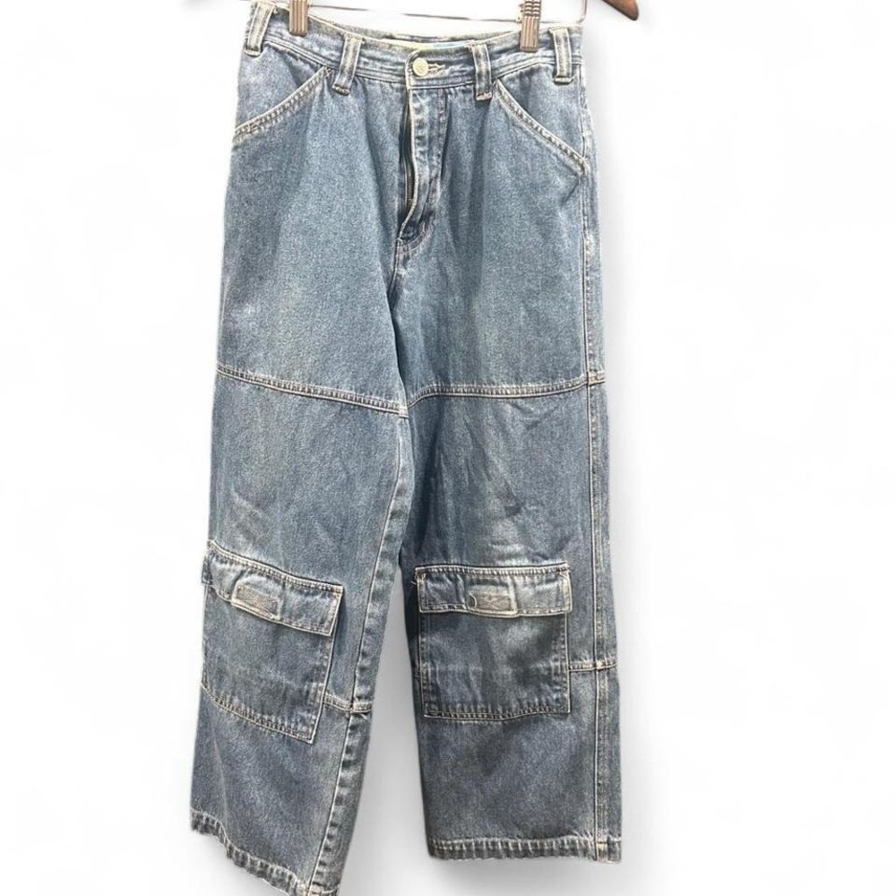 Vintage 90s Baggy blue denim wide leg cargo jeans SIZE 12 YOUTH